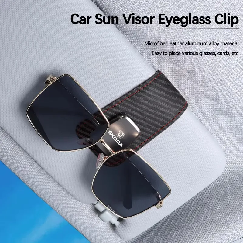 Car Sun Visor Eyeglass Clip Holder Leather Glasses Hanger For Skoda Superb Yeti Vrs Enyaq Octavia Kodiaq Kamiq Karoq Fabia Rapid