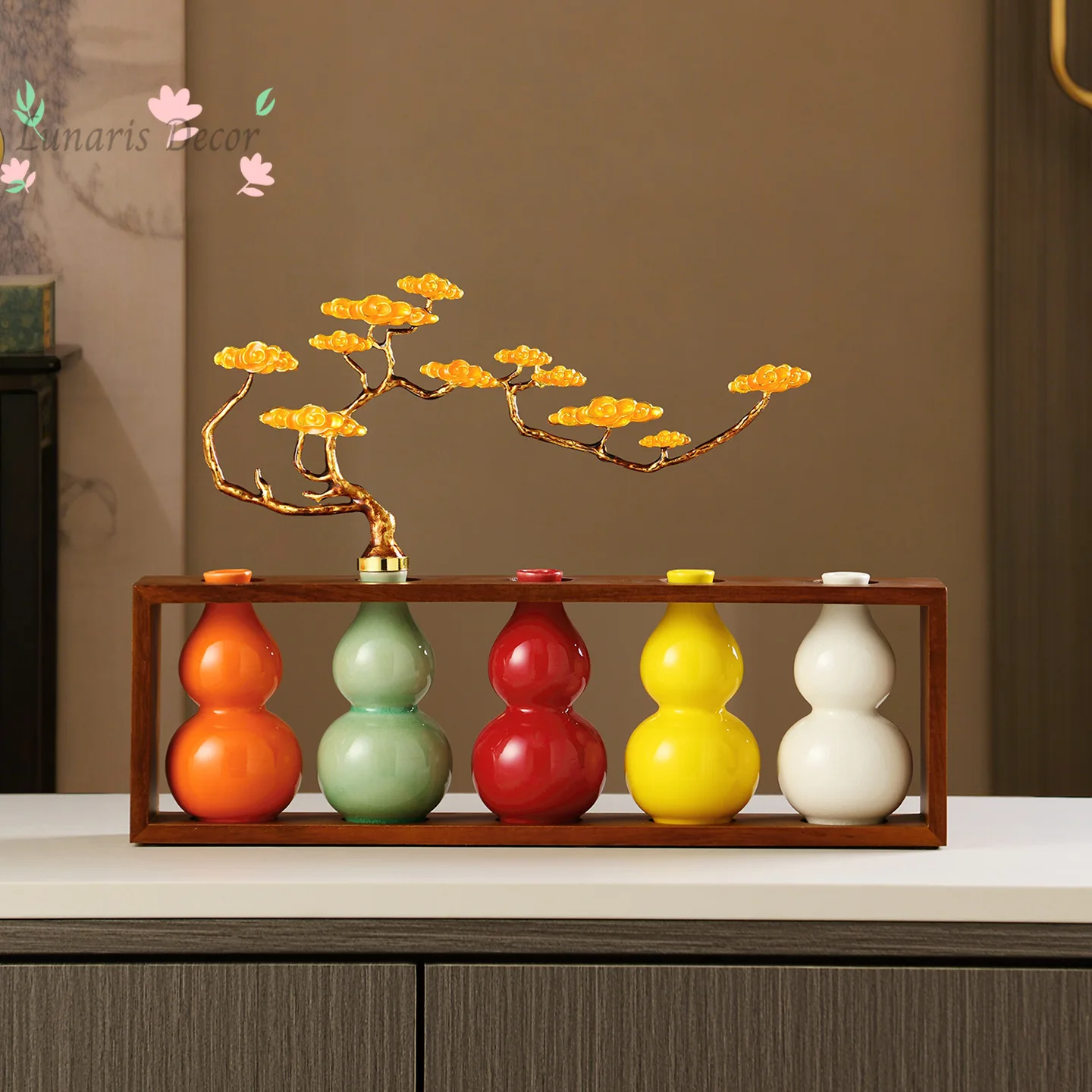 Wufu Linmen multicolored ceramic gourd ornament, home auspicious cloud decoration to send friends housewarming gifts