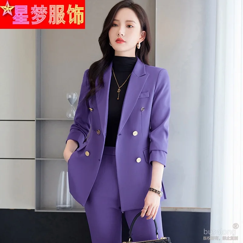 Purple Suit Women\'s Autumn New Art Exam Broadcast Host Graceful and Fashionable Professional Tailored Suit Coat Top