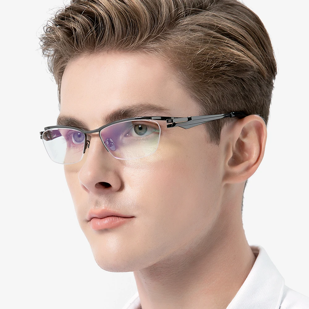 FONEX Pure Titanium Eyeglasses Frame Men Brand Design Semi-Rimless Square Glasses Half-Rim Ultralight Japanese Eyewear 85709