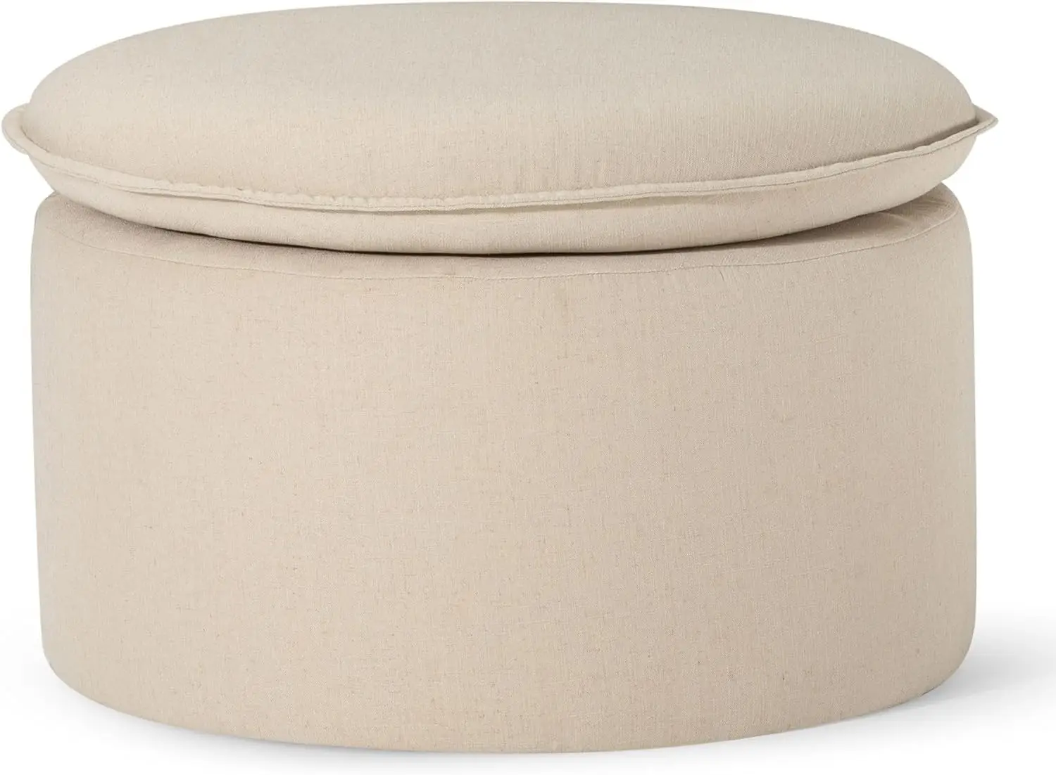 

Lyra Contemporary Large Round Upholstered Ottoman, Cushioned Footrest for Living Room Couch, Chair, or Dorm Room in Taup