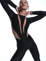 CNYISHE See Through High Waist Streetwear Jumpsuits Female Overalls O-neck Long Sleeve Skinny Rompers Women Jumpsuits Sexy Tops - Image 4