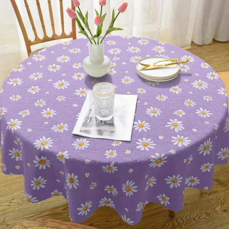 One Bohemian-style purple daisy flower pattern polyester tablecloth - 61x61 inches round decorationzyc