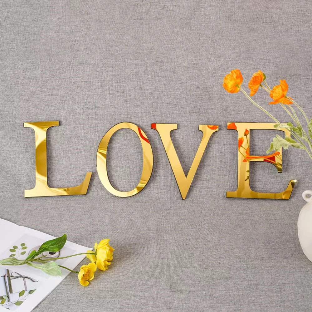 Gold/Silver 20cm 3D Mirror Letters Wall Stickers For Logo Name Alphabet Wedding Letters English Spell Sentence Wall Home Decor