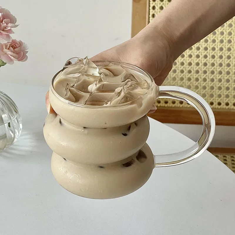 Glass cup with unique design, high borosilicate heat-resistant coffee, cold drink and milk tea cup.