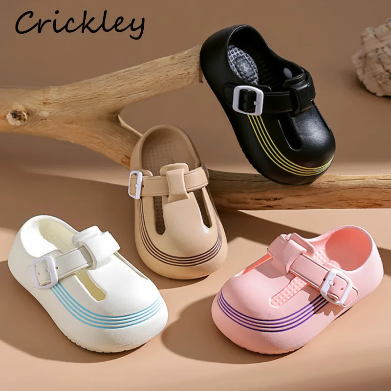 

Striped Children's Summer Shoes Solid EVA Waterproof Slippers For Girls Boys Soft Bottom Outdoor Children's Beach Slippers