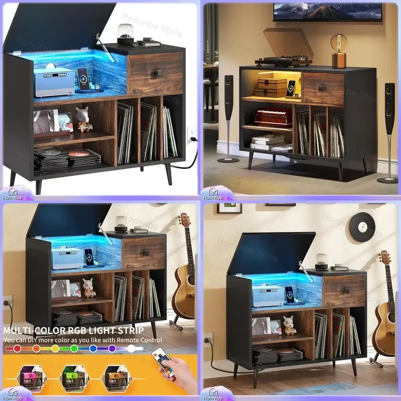 Customizable Steel Wood CD Record Rack Sofa Side Table with USB Socket for Amazon Cross Border E commerce Popular Storage