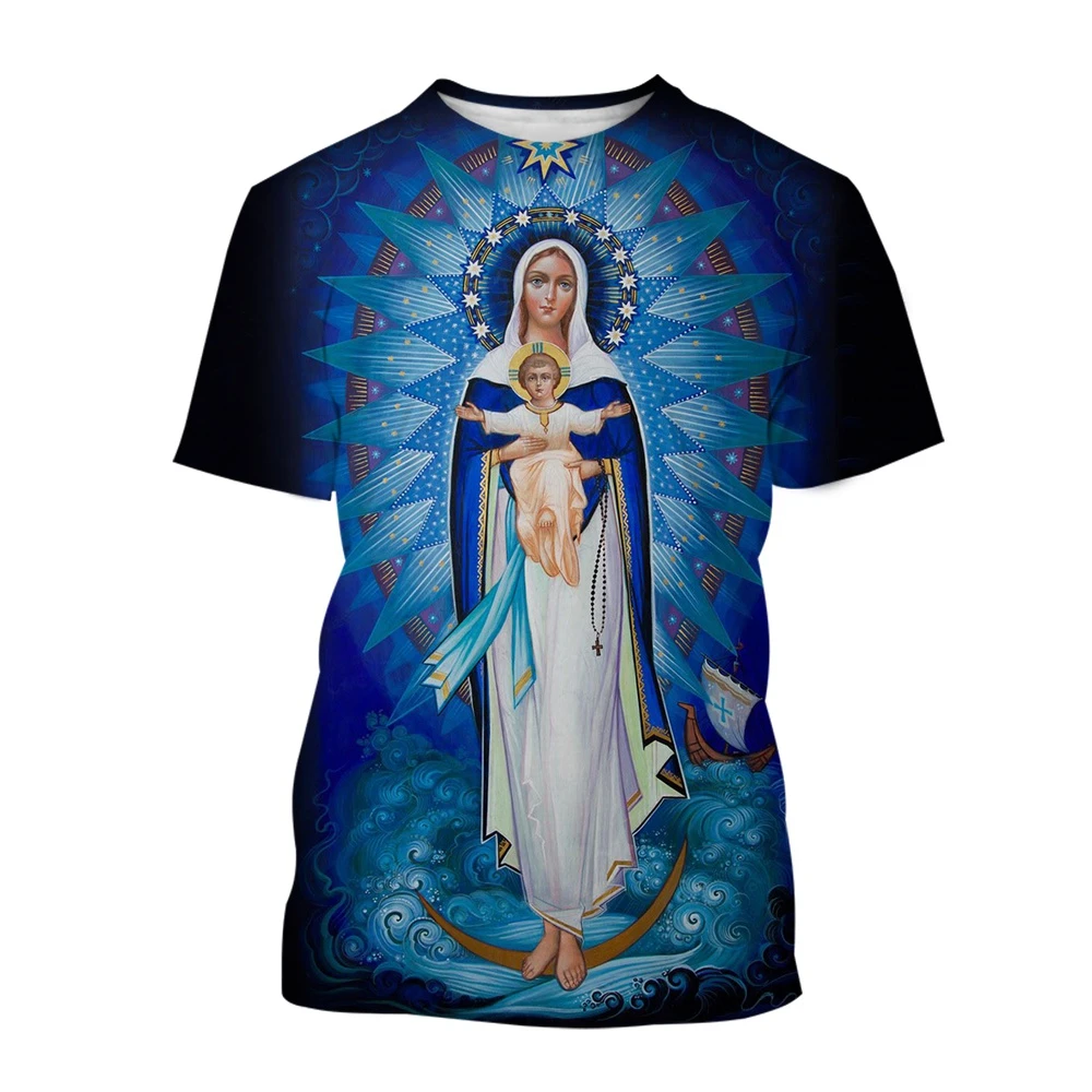 

New Summer Fashion 3D T-shirt Blessed Virgin Mary&Jesus Print Faith Love Hope Men/Women Personality Stylish Casual T Shirt