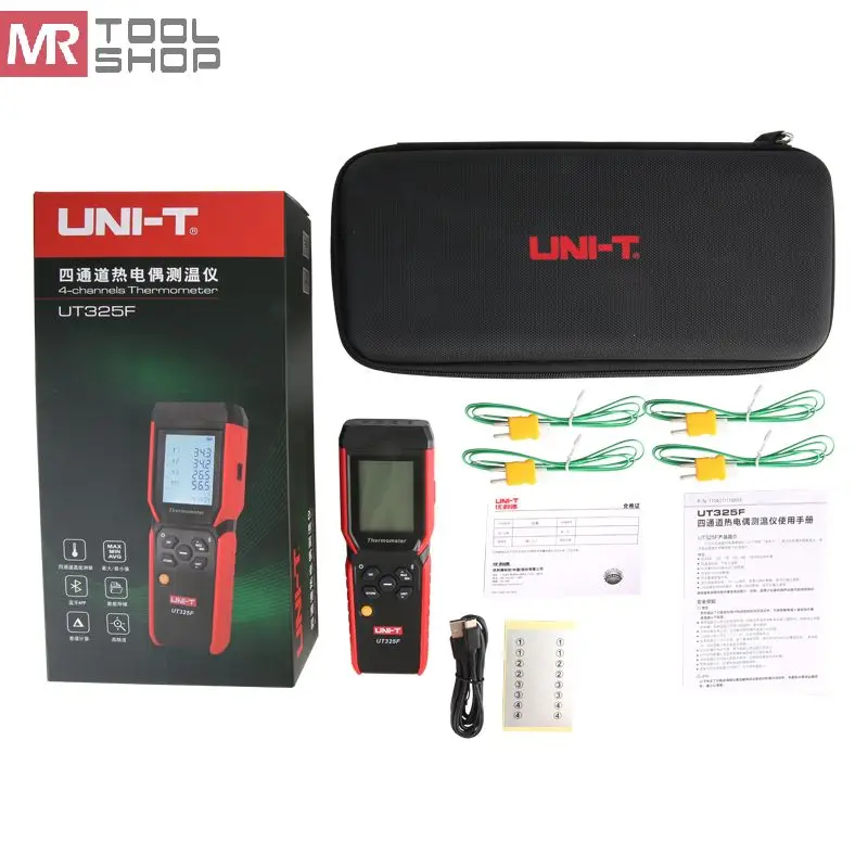UNI-T UT325F ميزان حرارة حراري بأربع قنوات -50 ° ج ~ 1300 ° برنامج C K/J/T/E/R/S/N من النوع PC واتصال تطبيق بلوتوث