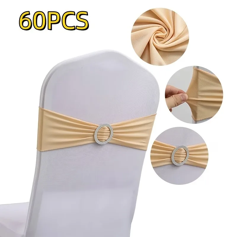 Spandex Chair Sashes Bands Back Decorative Bows 60pcs Stretch Chair Ties Bows with Buckle Slider for Wedding Party Banquet Decor