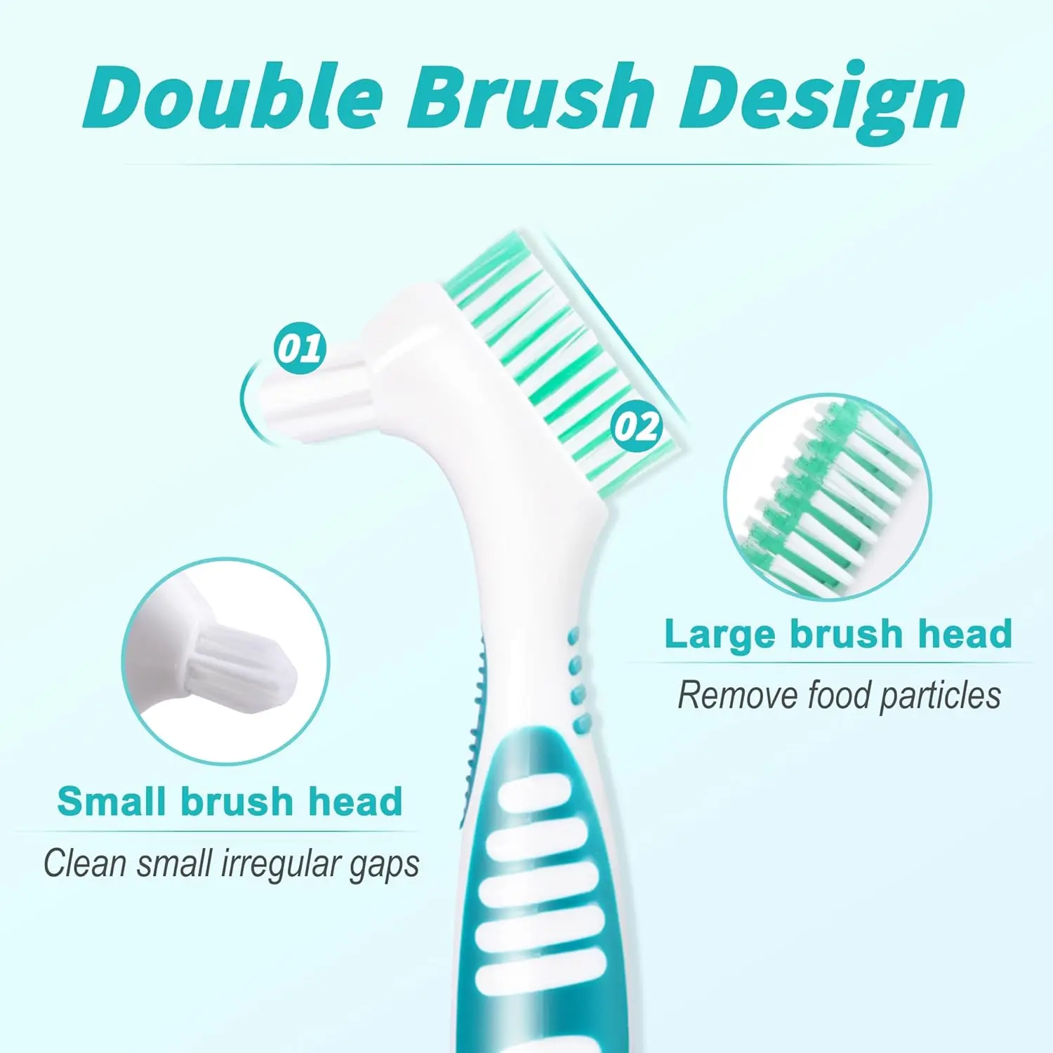 24 Pcs Denture Brush Set for False Teeth, Double Sided Denture Cleaning Toothbrushes with Soft Bristles and Ergonomic Anti-Slip