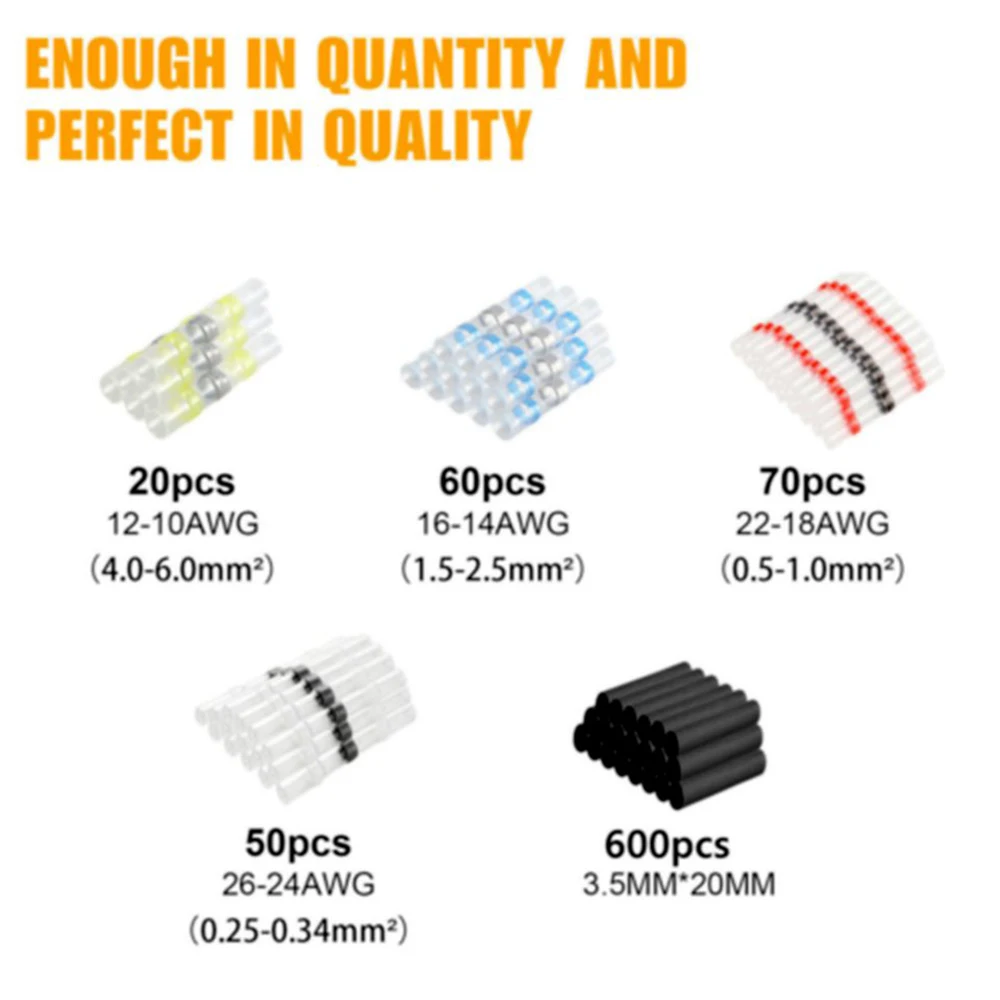800PCS Waterproof Heat Shrink Butt Terminals Solder Seal Sleeve Wire Connectors Kit Electrical Connection Heat Shrink Tube