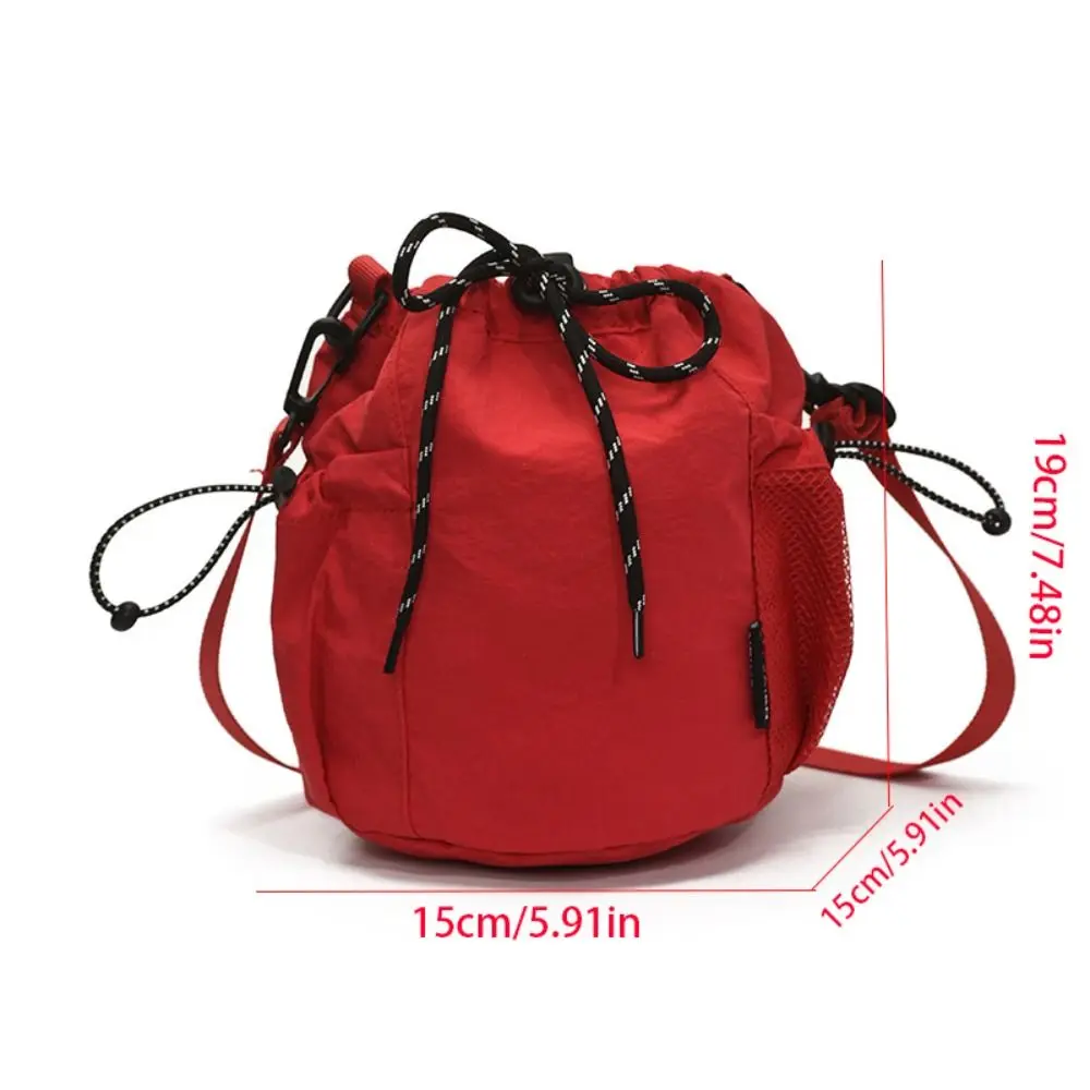 Korean Style Drawstring Bucket Bag Handbag Purse Nylon Shoulder Bag Solid Color Mobile Phone Bag Small Crossbody Bag Women image 4
