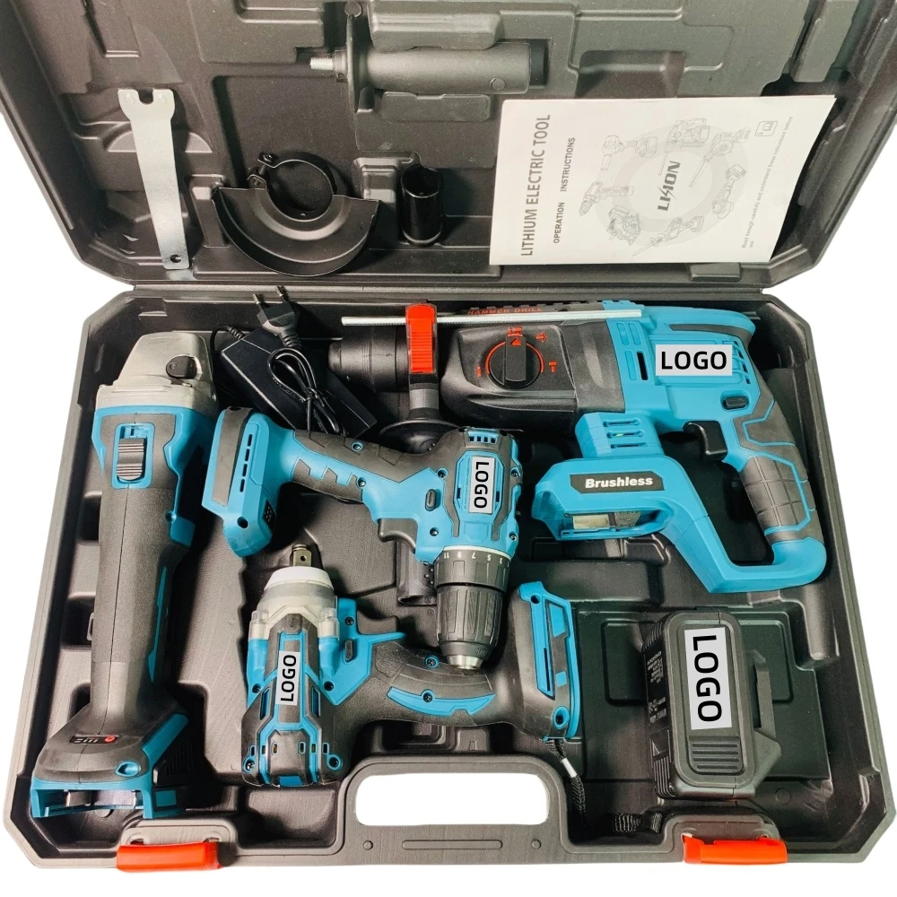 Hot Sale Professional Angle Grinder Impact Wrench Impact Drill Hammer Drill Combination Cordless Power Tool Set