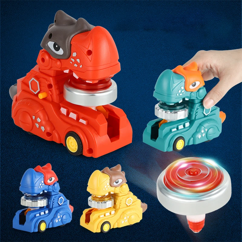 Bambini lega dinosauro giroscopio carro giocattoli divertimento luminoso contro l'inerzia competitiva giroscopio auto Combo ragazzi giocattoli regalo di compleanno