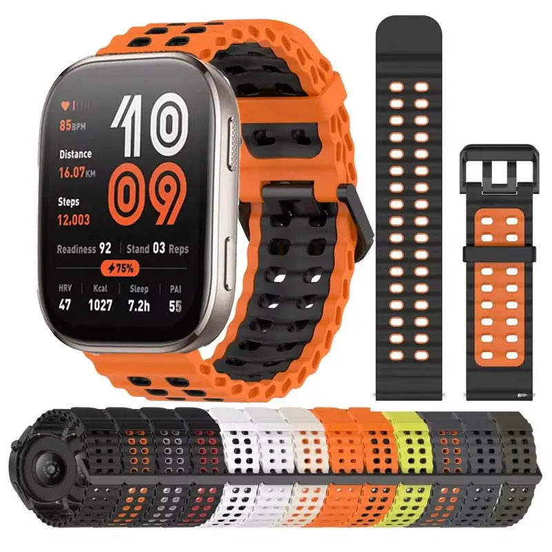 Bracelet en Silicone respirant de 22mm pour Amazfit Bip 5 6/Bip 5 Unity, bracelet de Sport pour Amazfit GTR 4 3 3Pro 2 Balance/Stratos Pace 2 2S 3