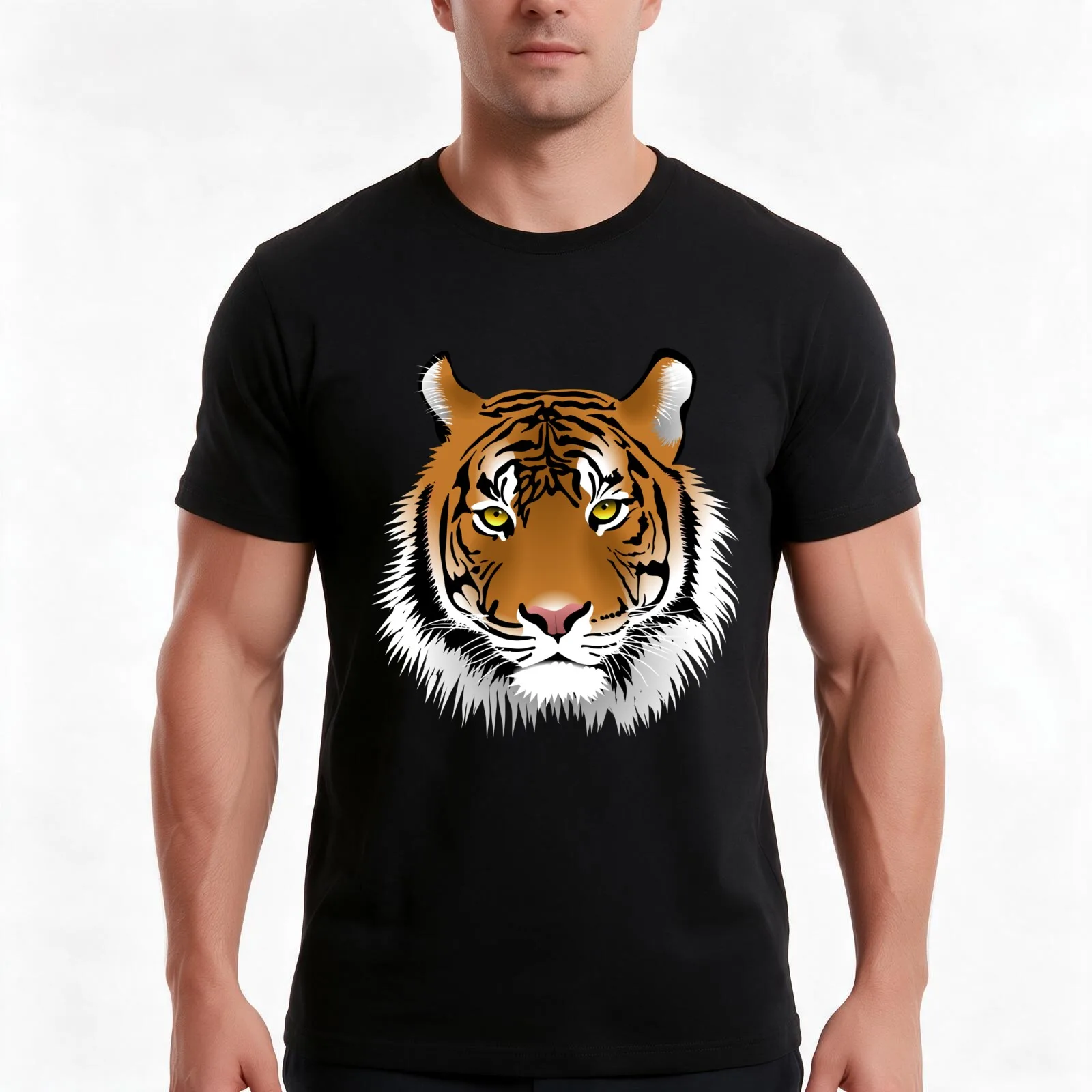 Magnificent Tiger Head Drawing T-Shirt Summer Casual Cotton Tee Oversized Streetwear Tops Vintage Graphic Print 100% Cotton