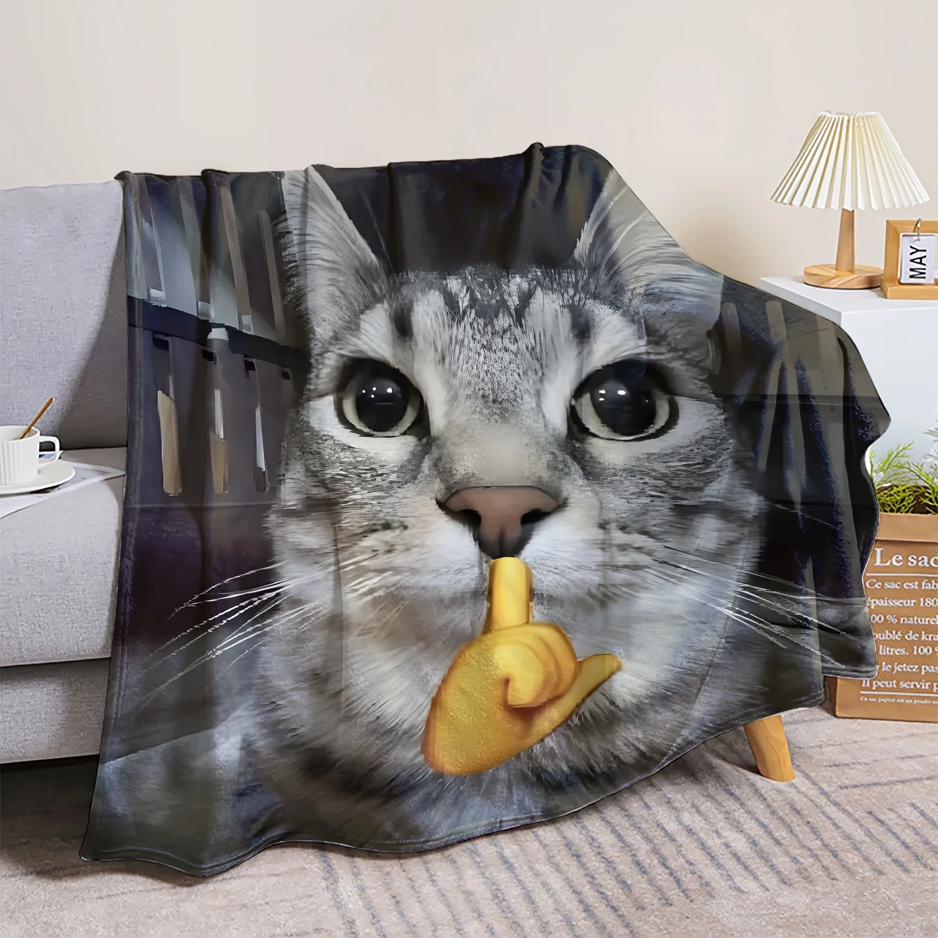 Customize 1 Cat Fun Gesture Blanket, Soft and Warm Blanket, Suitable for Sofa Beds, Sofas, Offices, Air Conditioning Blankets, t