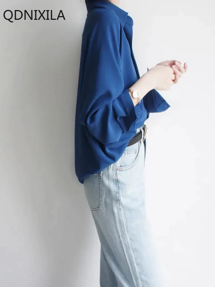 Spring 2025，Blouse，Solid Color Blue Shirts，Korean Style Women's Clothing，top，korean Reviews Many Girls Clothes，Shirts for Women