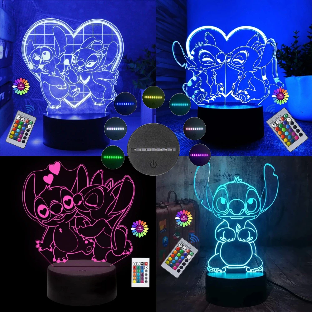Лило и Стич Иллюзионный ночник с дистанционным управлением и умным сенсорным декором для комнаты, лампа на день рождения, День святого Валентина, рождественские подарки