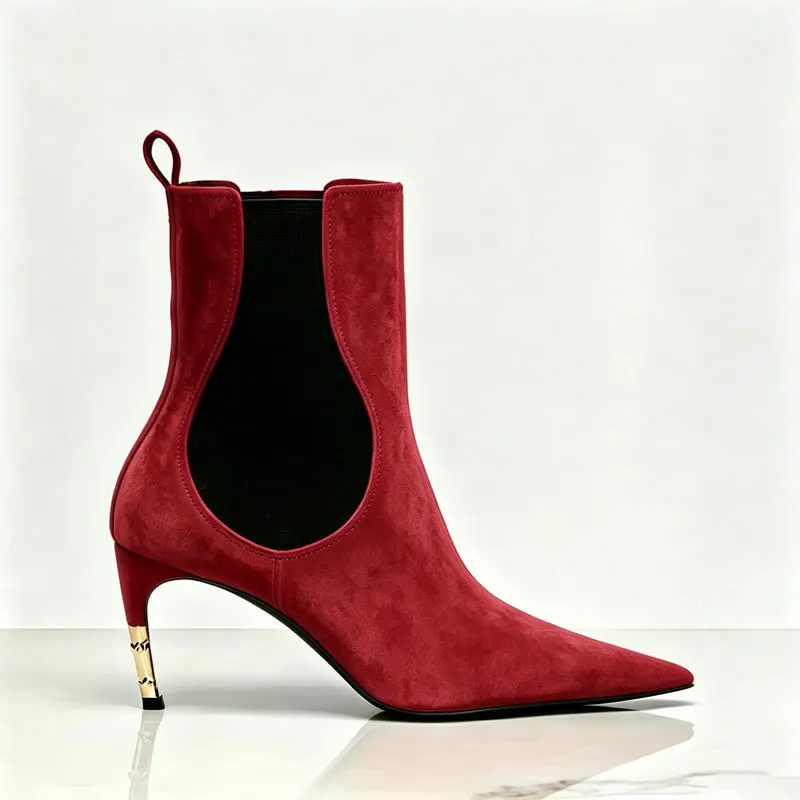 Women's New Knee High Boots with Pointed Kitten Heel and Stretch Fabric for Autumn and Winter Party Fashion, Mid Length Boots