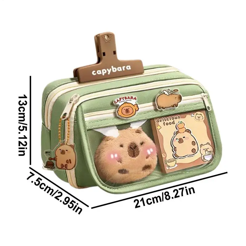 Estojo de lápis de tecido capivara fofo, 9 camadas, grande capacidade, zíper animal, bolsa infantil, meninos, meninas, material escolar