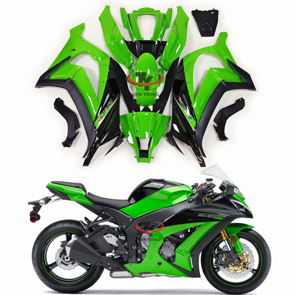 

Полный комплект обтекателей для мотоцикла Kawasaki ZX10R 2011-2015 ZX 10R, Обтекатели для кузова, ярко-зеленые и черные Тисненые Буквы