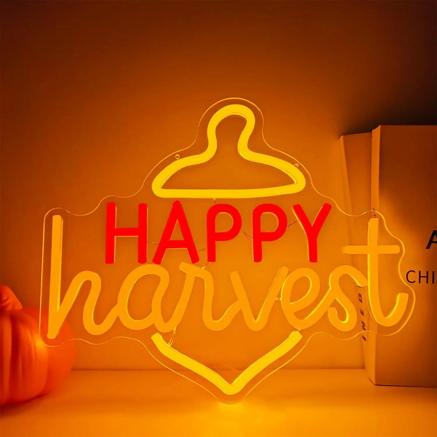 

Happy Harvest Neon Sign LED Light for Wall Decor Thanksgiving Themed Sign for Home Bedroom Living Room Party Art Decoration Gift