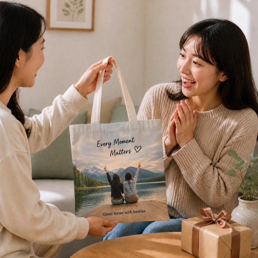 Personalisierte Einkaufstasche aus Canvas mit Fotodruck, Individuelles Bild, Modische Einkaufs- und Reisetasche, Geschenk für Freunde – Detail 6