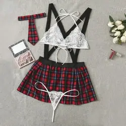 Sexy Lingerie School Uniform Women Erotic Cosplay Schoolgirl Costume Lace Bra Set