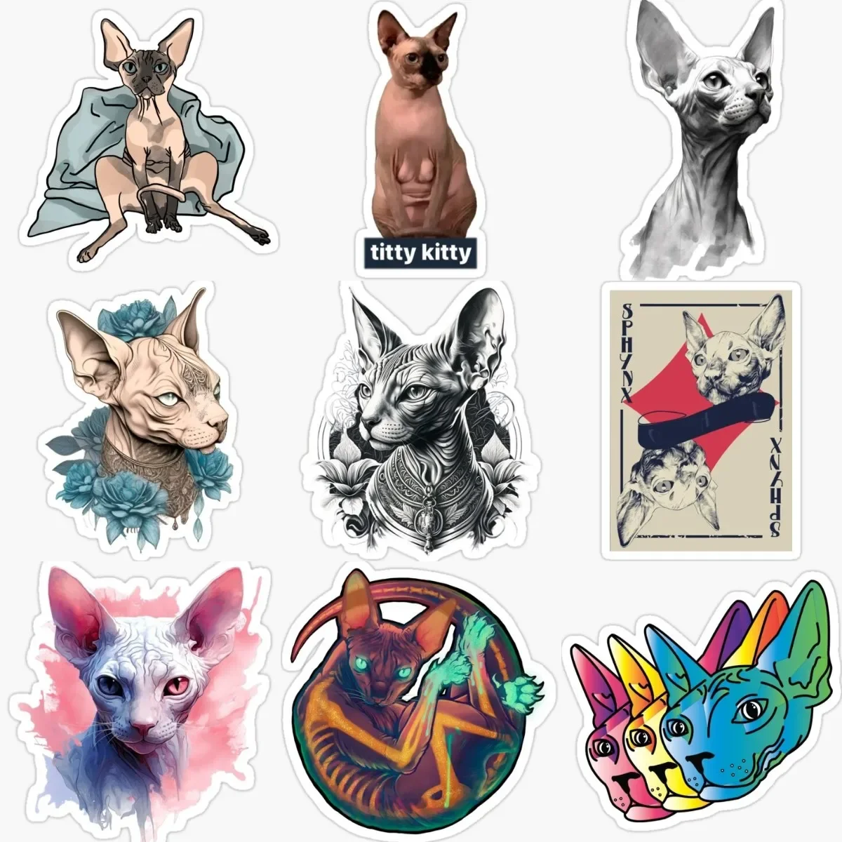 

Creative Canadian Hairless Cat Sphynx Cat Pets PVC Stickers for Decorate Car Van Bicycle Window Helmet Wall Table Decal