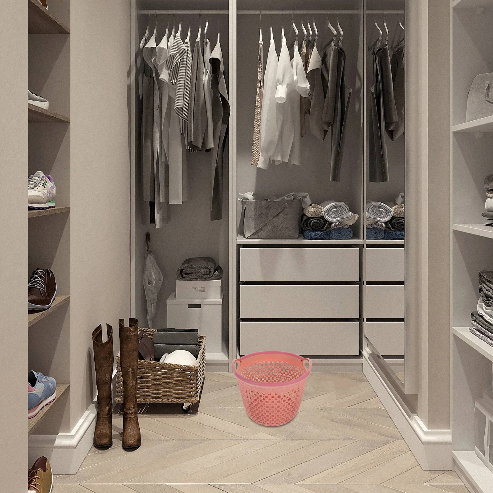 

Hollow Storage Basket Hamper Laundry Organizer Reusable Pp Material Portable Bathroom Bedroom Clothes Storage Basket With Handle