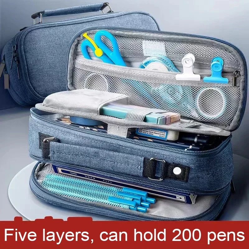 Bolsa de armazenamento de caneta, estojo de lápis, 4 camadas, grande capacidade, cosméticos, suprimentos de estudo de alta qualidade, caixas estacionárias simples para estudantes