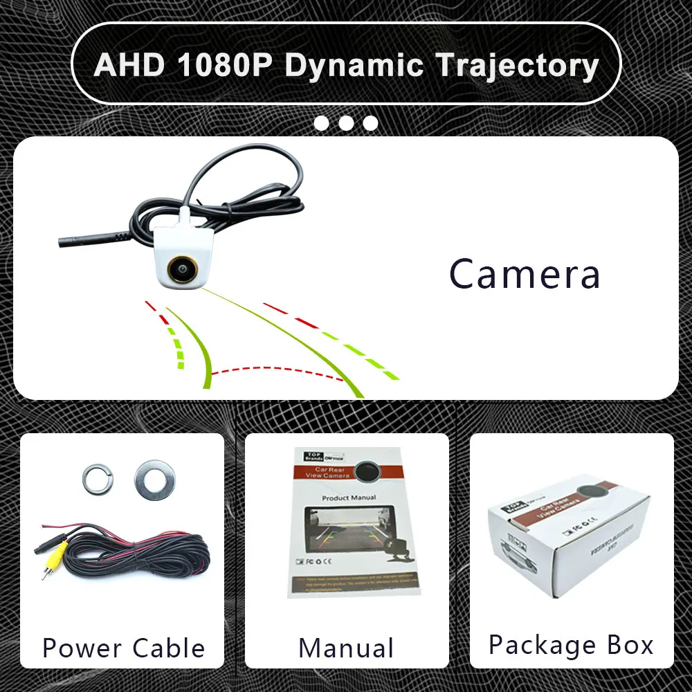 

170 ° Белая AHD 1920*1080P динамическая траекторичная камера заднего вида с золотым объективом, резервная камера заднего вида для автомобиля, Android-монитор