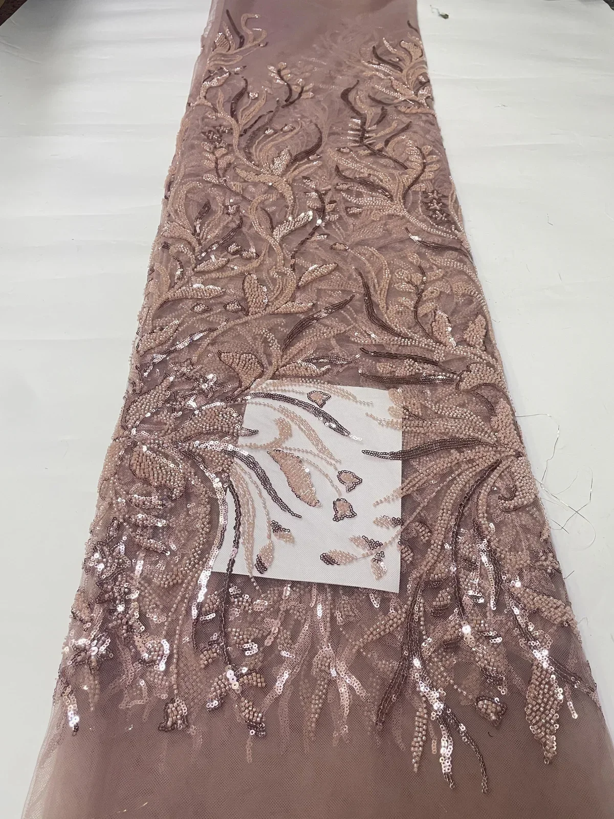 

2023 Luxury Pink Beaded Nigerian Lace Fabric Fashion African Tulle Handmade Beads Sequins Lace Fabric For Wedding Dress LJK2341