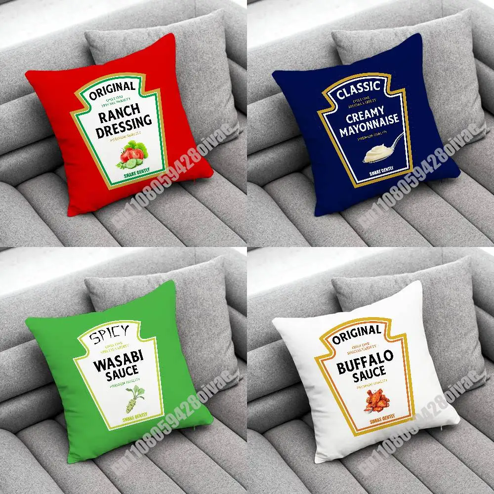 

For Ranch Dressing Creamy Mayonnaise Wasabi Buffalo Chocolate BBQ Barbecue Salsa Sauce Throw Pillow Case 40cm Square Pillowcase