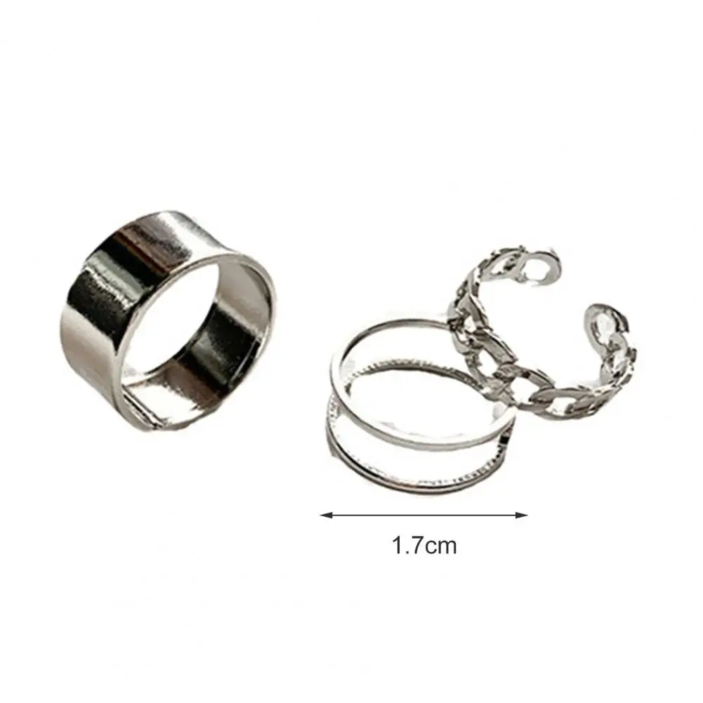 3Pcs Women Rings Korean Style Smooth Surface Finger Rings Geometric Opening Adjustable Female Chic Rings Jewelry Accessories