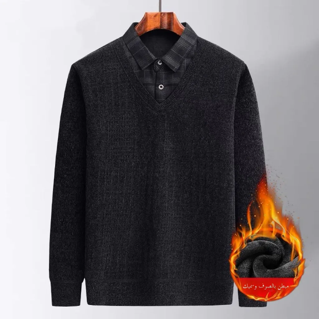 Thiened Fce Sweater Casual Base Layer irt Warmth Middle-Aged And ly Men's Faion Dad Clothes Guangzhou Thirteent...