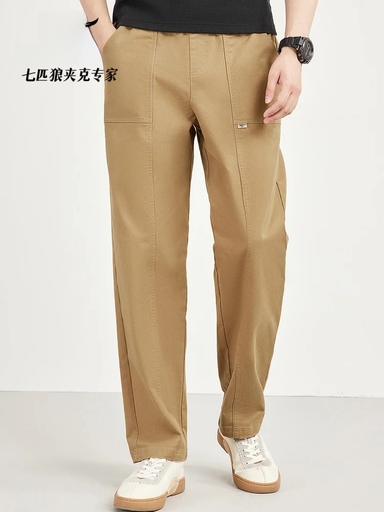 Loose Elastic Waist Straight Leg Casual Pants Men's Autumn New Sle Faionable Workwear Long Trousers Septwolves Brand