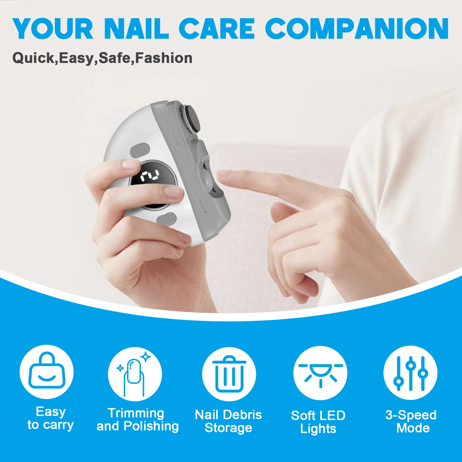 2 in 1 Electric Nail Clipper Nail Polisher Trimmer Nail Care Device 3 Speed Adjustable for Seniors Adults & Babies Automatic view 3