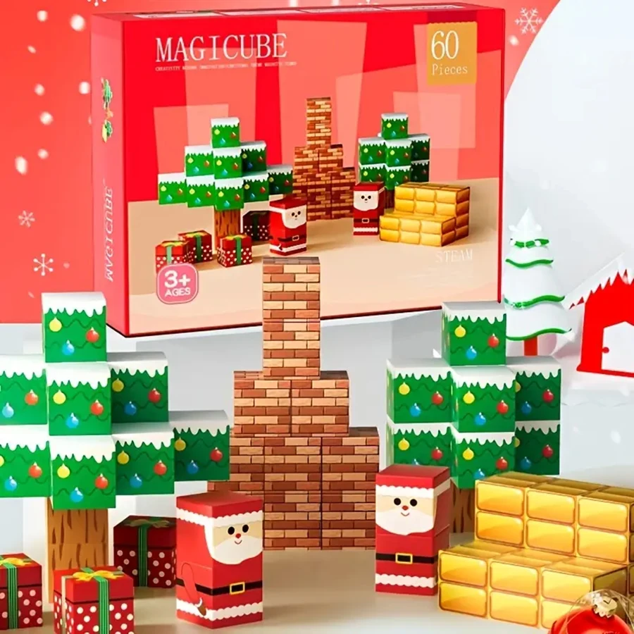 Magnetic Blocks Build Mine Magnet World Christmas Edition Magnetic Tiles Building Blocks Toddler Toy STEM Sensory Toys Girls Boy