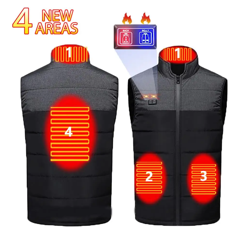 

4 Area Heated Vest Winter Ski USB Electrical Heating Clothing Washed Outdoor Hiking Windproof Warm Vest Men Women Heating Jacket