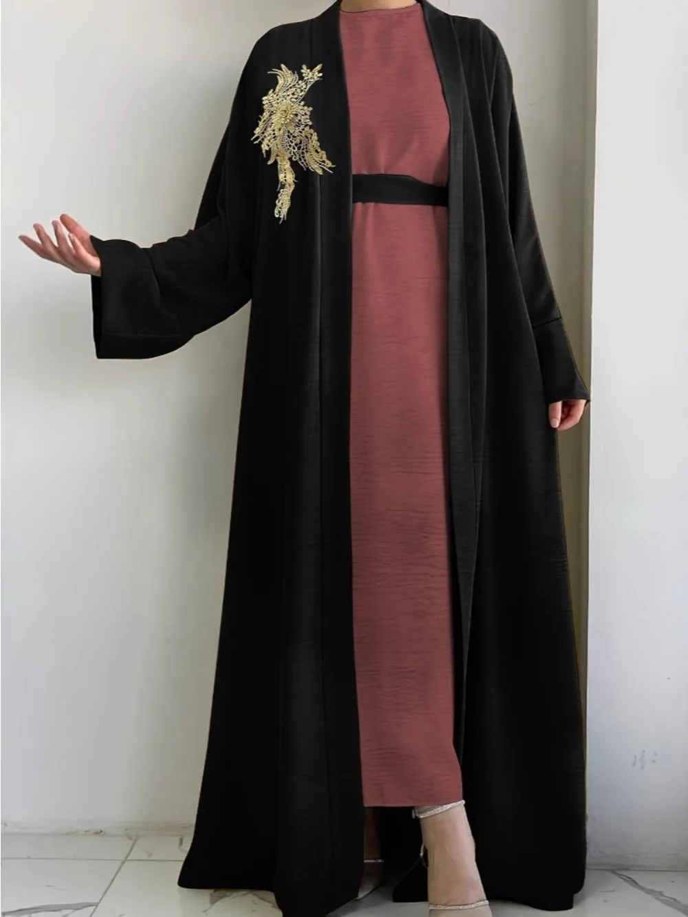 

2 Piece Set Women Modest Cardigan Inner Dress Lace-up Muslim Sets Ramadan Morocco Dubai Ensemble Femme Arabic Outfits Suit