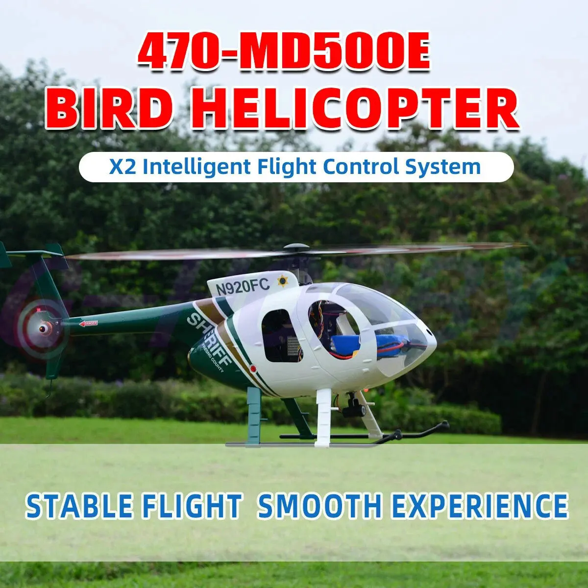 

Roban RTF 470 Size MD500E RC Helicopter 2 blades Green White Hughes GPS Model