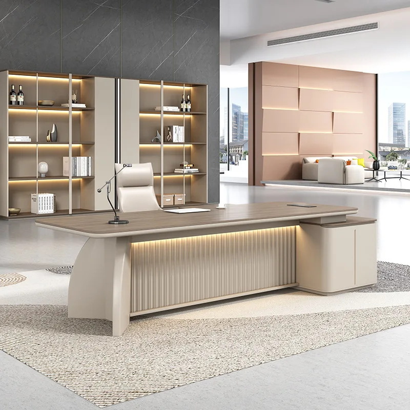 Boss, supervisor, desk and chair combination, president's office, simple and modern light luxury baking paint, large class desk,