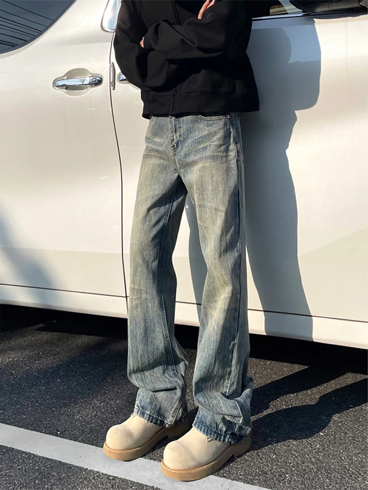 

Cleanfit Men's Denim Jeans Bamboo Node Washed Vintage Straight Leg Micro Flared Pants Low Waist Cotton Polyester Blend