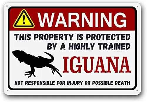 Eveokoki Iguana Sign - Funny Metal Sign Warning Pet Gift, Exotic Pet, 8 x 12 Inches sign