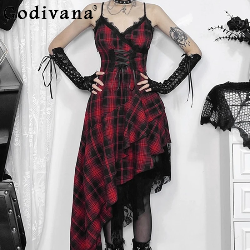 

Vintage Gothic Subculture Dress Women's Black and Red Drama Performance Dress Female Irregular Christmas Hot Girl Dress