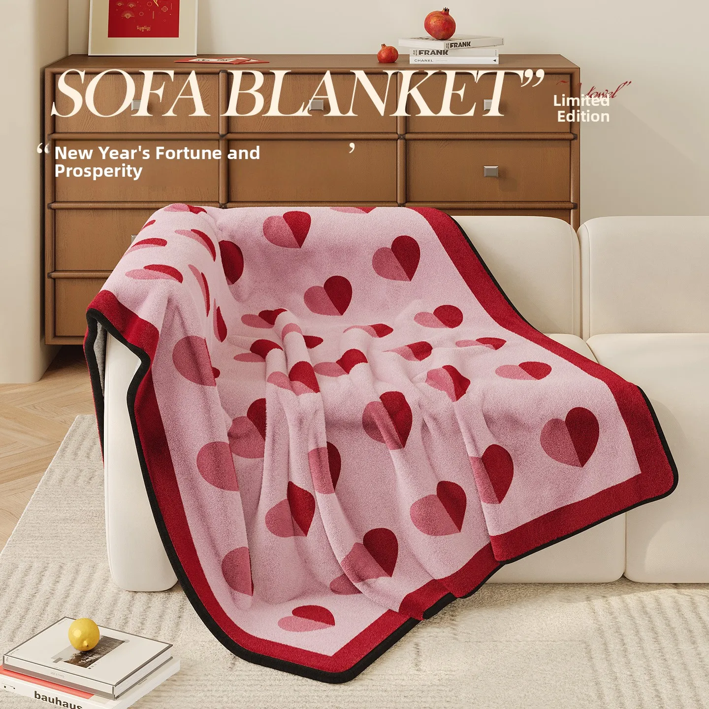 

Red Decorative Blanket for New Year Office Nap Sofa Cover Shoulder Winter Warm Modern Simple Style Polyester Fiber Blanket