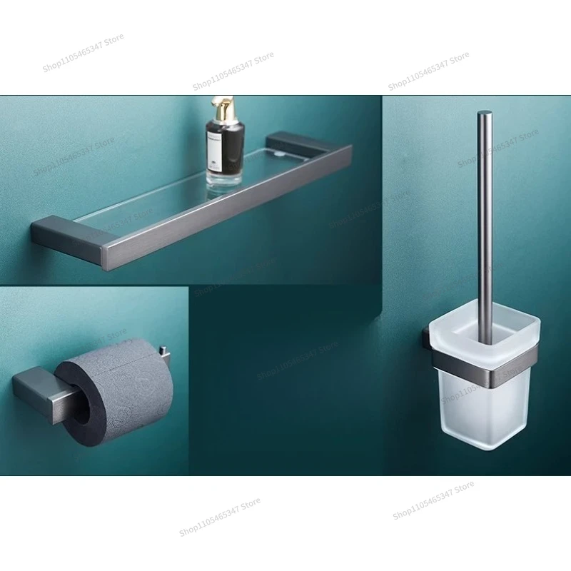 For Gun Gray High-end Bathroom Towel Rack, Towel Rack Punched, Bathroom Stainless Steel Towel  Single